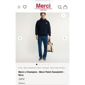 Merci‎ x Champion Reverse Weave Hoodie Navy Blue Merci Patch Sweatshirt Large